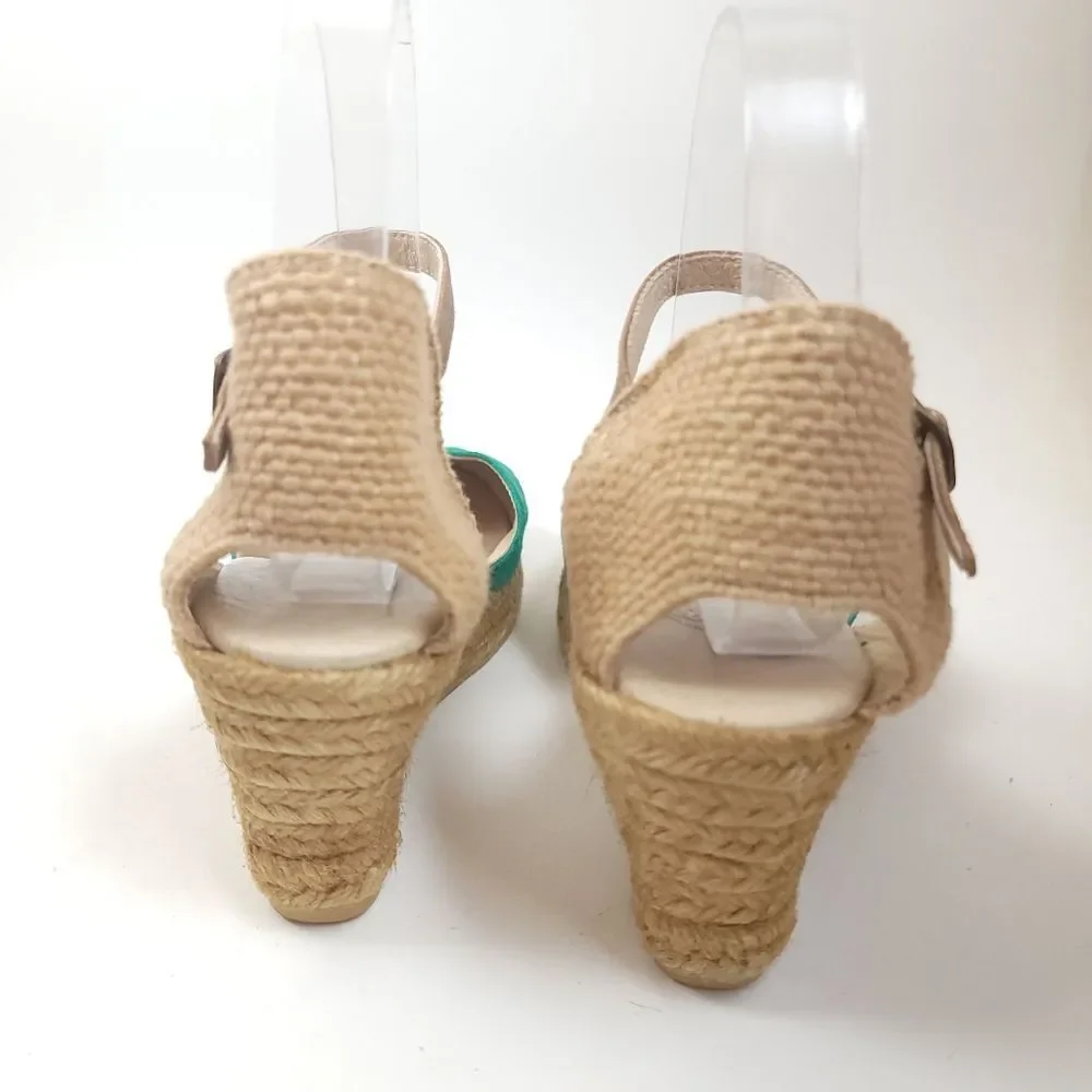GAIMO Espadrilles Handmade Spain Wedge green Sandals shoes Size 8.5